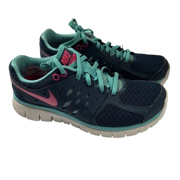Nike Flex Running Shoes Women’s Size 7 Blue/Pink 580440-403 Lace Up - Picture 1 of 6